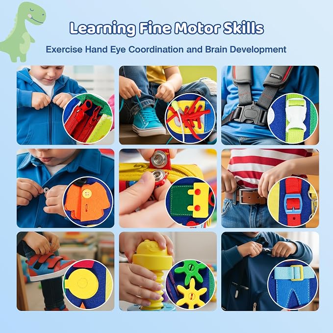 Tilhumt 8 in 1 Busy Book for Toddler 1-3, Montessori Boy Board | With Storage Bag for Travel Quiet Learning Sensory Toys, Felt Busy Book for Baby Educational Gift Activities Fine Motor Skill
