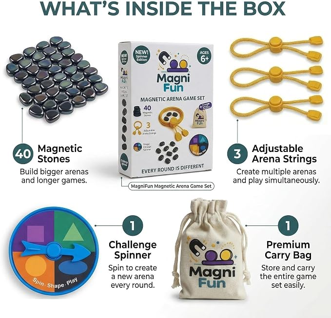 Magnetic Chess Game, Magnet Game with String, Spinner & 40 Magnetic Stones, 2-4 Player Strategy Board Game for Kids, Teens & Adults, Family Game Night, Tabletop Activity for Travel, Party & Camping