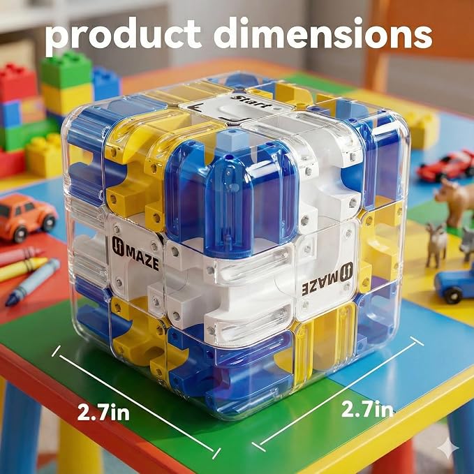 3D Rolling Ball Maze Cube & Marble Maze Puzzle - Large Labyrinth Brain Teaser Toy for Kids Ages 4-8, 8-12 & Adults. Challenging 3D Puzzle Game. Best Travel Birthday Gift (Blue)