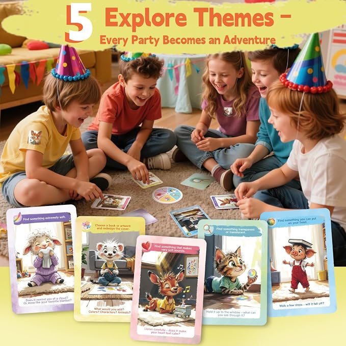 50 Indoor Discovery Cards for Kids 3–12 – Montessori Screen-Free Activity Set | 5 Themes | Spinner & Reward Stickers | Fun Game for Home & School Stocking Stuffers
