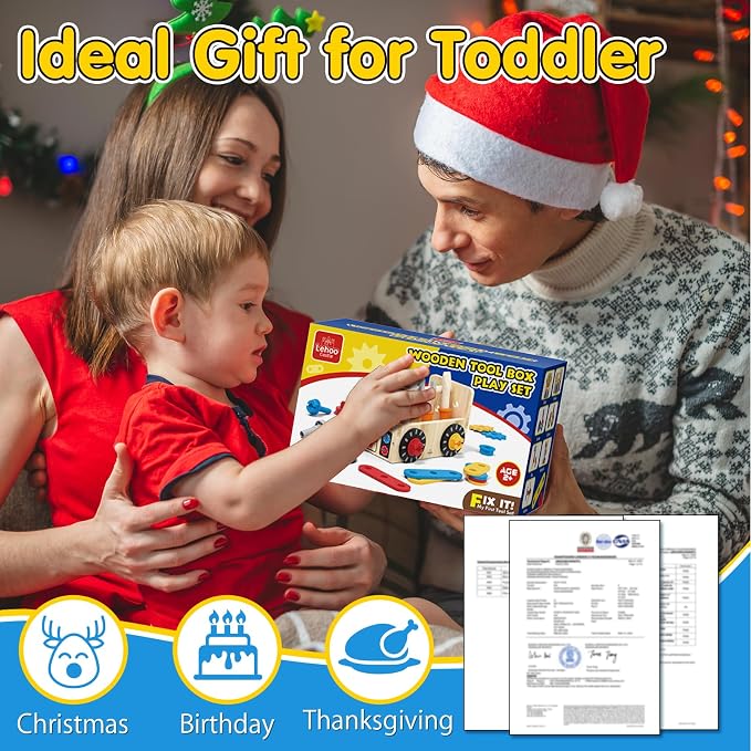 Lehoo Castle Montessori Kids Tool Set, Wooden Toddler Tool Set for Ages 2-4 | STEM Pretend Play Tool Box, Construction Toddler Tool Bench, Educational Learning Toys for 2 3 4 Year Old Boys Birthday Girls