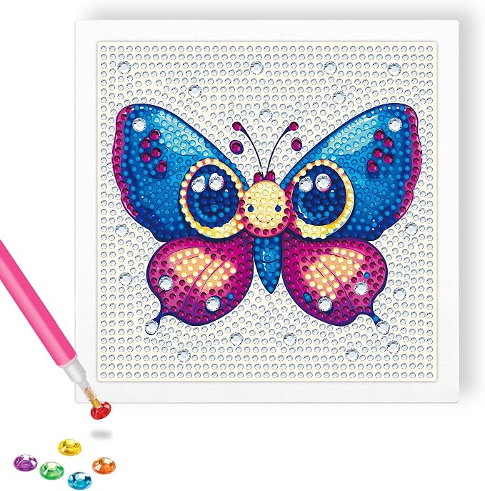 Reofrey Diamond Art Kits for Kids with Frame, 5D DIY Butterflies Diamond Painting Kits, Arts Crafts Gift for Girls & Boys Ages 4,5,6,7,8,9,10,11,12, Creative Educational Toy for Beginners (7x7 Inch)