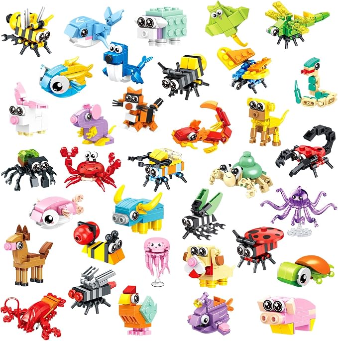Mini Building Blocks Set Party Favors for Kids 4-8, 36PCS | Small Animal Building Kit, Treasure Box Prizes, Pinata Stuffers for Kids, Prize Kids Classroom, Goodie Bag Stuffers