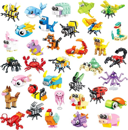 Mini Building Blocks Set Party Favors for Kids 4-8, 36PCS | Small Animal Building Kit, Treasure Box Prizes, Pinata Stuffers for Kids, Prize Kids Classroom, Goodie Bag Stuffers