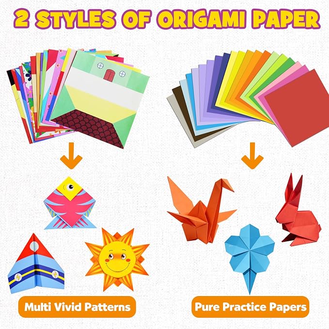 Pigipigi Kids 230 Pcs Origami Paper Kit,Arts and Crafts for Kids Ages 5-12 | Beginners Origami Kit with 75 Vivid Patterns,Video Tutorials & books, DIY Craft Birthday Gift for Boys Girls ages 5-12