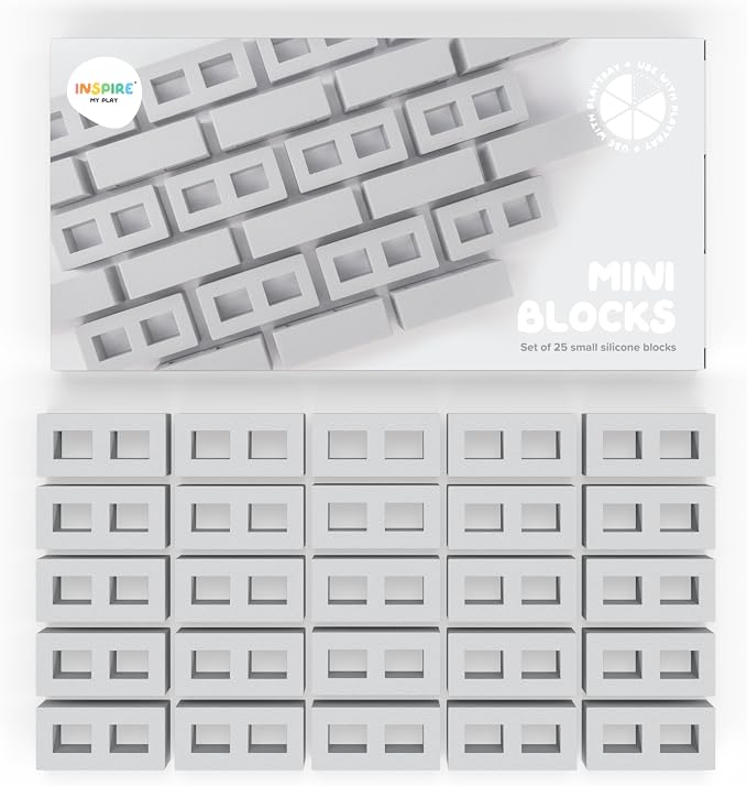 25 x Mini Blocks for Kids Construction | Silicone Tiny Bricks for Play | Kids Blocks For Small World Play | Sensory Play Small World Toys | Suitable for 2 years Plus | Tuff Tray Accessories