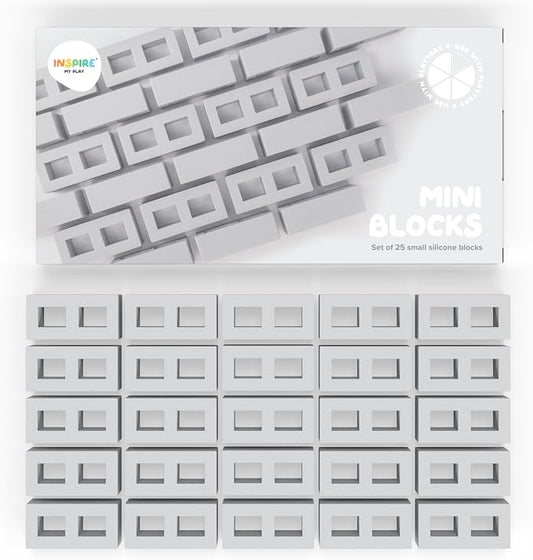 25 x Mini Blocks for Kids Construction | Silicone Tiny Bricks for Play | Kids Blocks For Small World Play | Sensory Play Small World Toys | Suitable for 2 years Plus | Tuff Tray Accessories
