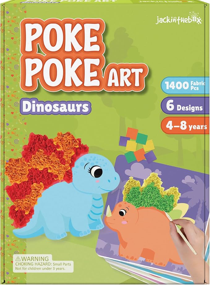 jackinthebox Poke Art Dinosaurs Crafts Kit for Kids, Boys & Girls, Ages 4-8 | 1400 fabric pieces, punch dot activities, learning ideas, travel toys, birthday gifts, age 4 5 6 7 8 yr old, flower pressing
