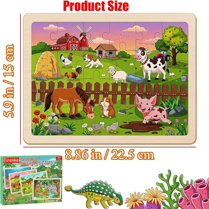 Puzzles for Kids Ages 4-6, Set of 4 Packs with 24 Piece | Wooden Jigsaw Puzzles, Preschool Educational Learning Toys Gifts for 3 4 5 6 Year Old Boys and Girls