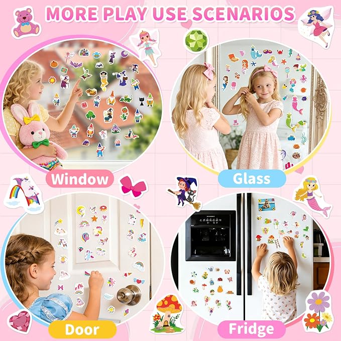 3 Sets Reusable Sticker Book for Toddlers 3-6, Jelly Sticker Books for Toddler, Travel Sticker Activity Toys for Kids 3 4 5 6 Years Old Girls & Boys (Unicorn+Magic+Wardrobe)