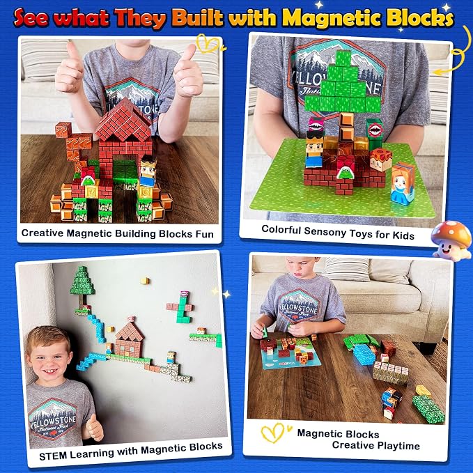 Magnetic Blocks 100PCS Building Cubes Kids Boys Girls Toys for Ages 3+ | STEM Sensory Learning Building Magnet Toys for Ages 3-5 5-7 8-10 10-12, Christmas Birthday Gifts for Kids Boys Girls