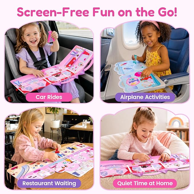JoyCat Reusable Dress-Up Sticker Books, 3-Pack, Princess Mermaid Fashion | 200+ washable stickers, kids car activities, toddler creative play, preschool travel toy, birthday gift for 4 year old girls