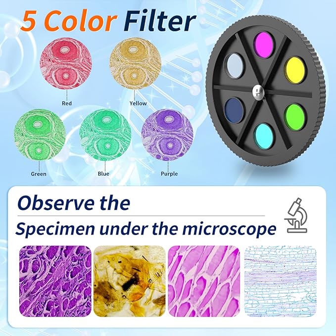 Microscope for Adults & Kids, 40X-2500X High-Power Compound Microscope for Students, School Lab & Home Schooling,Equiped with Slides Set & Phone Holder (White)