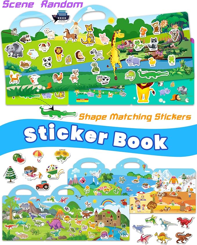 Walenced Reusable Sticker Book for Toddlers, Stickers for Kids, Toddler Toy | Toddler Craft Activities, Toddler Travel Toys, Boy Girl Birthday Gifts, Airplane Travel & Road Trip Essentials Kids
