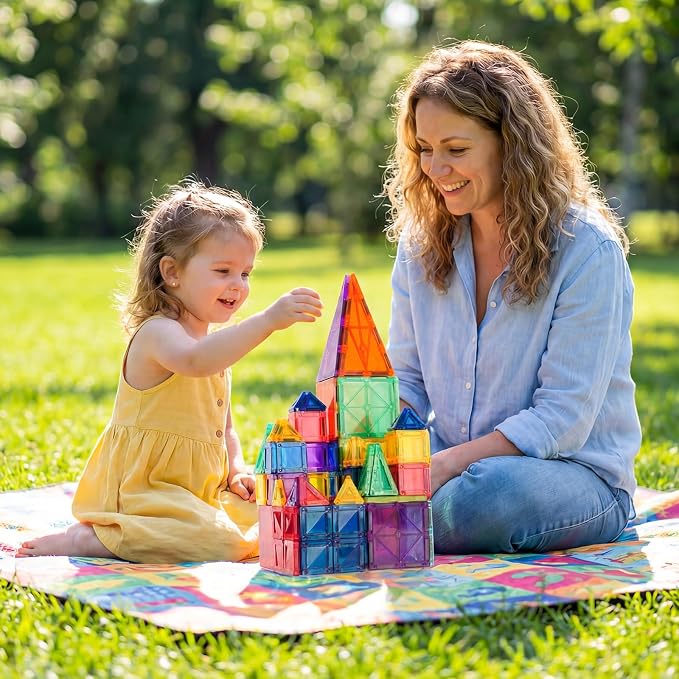 NEOROD Travel Magnetic Tiles, 72 PCS Mixed Size STEM Building Toys for 3-8 | Regular & mini tiles, compatible with others, richer builds & more creations, portable magnet block for travel/home/classroom