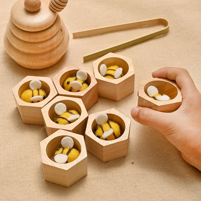 Sorting Stacking Wooden Toys for Toddlers, Wood Bee Hive | Montessori Toys for Toddlers, Sensory Bin Tool Toy, Fine Motor Skill Tactile Toy, Early Learning Educational Gift for Kids