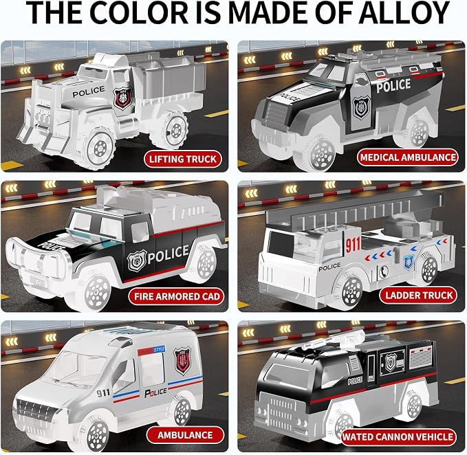 NIPLOOOW Toddler Boys Toys for 3 4 5 6 Years Old, Police Truck Vehicle Toy Set with Play Mat and Die-Cast Toy Car, Transport Carrier Truck for Kids, Birthday Gifts Toys for 3 4 5 6 7 8+ Year Old Boys