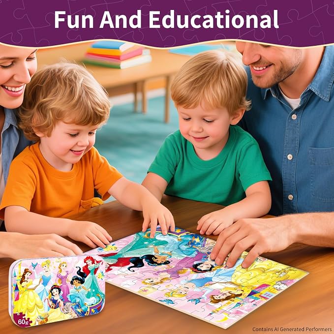 Kids Puzzle Ages 3-8, 60 Piece Jigsaw Puzzles in Metal Box, Educational Learning Toys for Boys and Girls, Premium Puzzle Games