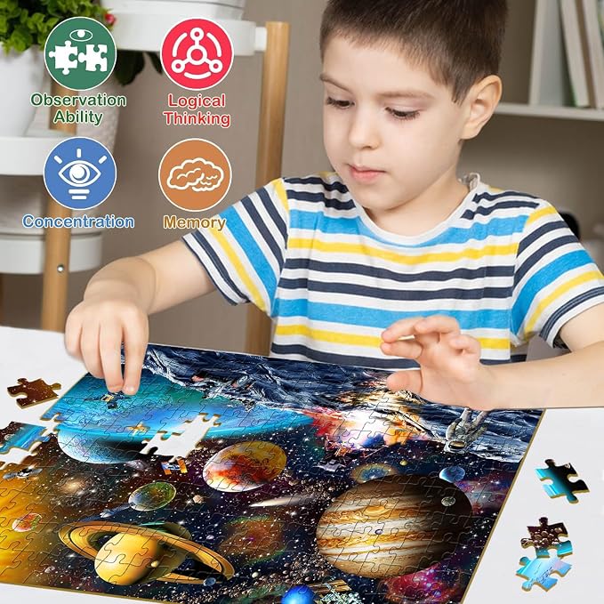 Puzzles for Kids Ages 6-8 8-10 Year Old -200 Pieces Solar System Planets | Educational Learning Toys Puzzles for Kids Ages 10-12, Gift for Boys and Girls, Home Decor