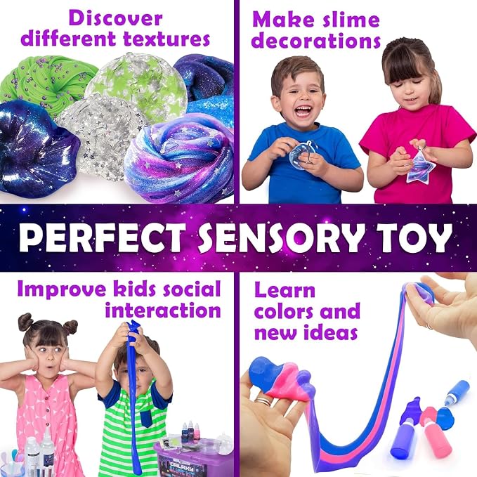 Original Stationery Galaxy Slime Kit for Kids Ages 8–12, DIY Space Slime Set with Glow-in-The-Dark Stickers & Galactic Glitter, Fun Cosmic Craft for Creative Play, Birthday Gift for Boys & Girls