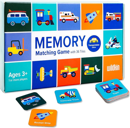 Wildkin Memory Matching Game – 18 Educational Pairs for Toddlers & Preschool - Transportation