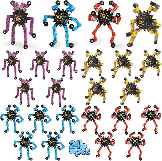 24 Pcs Funny Sensory Fidget Toys,Deformable Chain DIY Robot Spinners Fingertip Stress Relief Gyro Toy Birthday Gifts Christmas Goodie Bag Stuffers Classroom Prizes Party Favors for Kids Adults