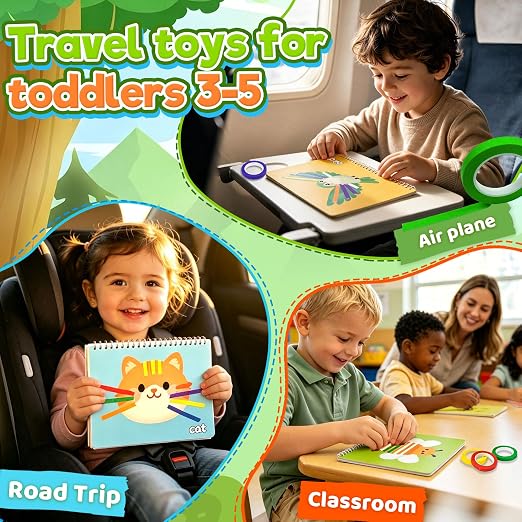 Tape Activity Book for Kids Ages 3-5, Travel Activities for Toddlers | Airplane Essential Road Trip Toys for Kid 4-6 Preschool Classroom Must Have Supplies Quiet Car Ride Toys Gifts for Girls Boys