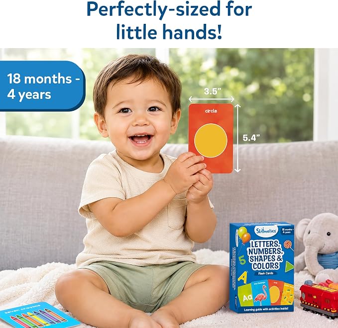 Skillmatics Flash Cards for Toddlers – Letters, Numbers, Shapes & Colors | Thick Flashcards, Montessori Toys, Preschool Learning Aids, Screen-Free & Educational Gift for Kids Ages 1, 2, 3, 4