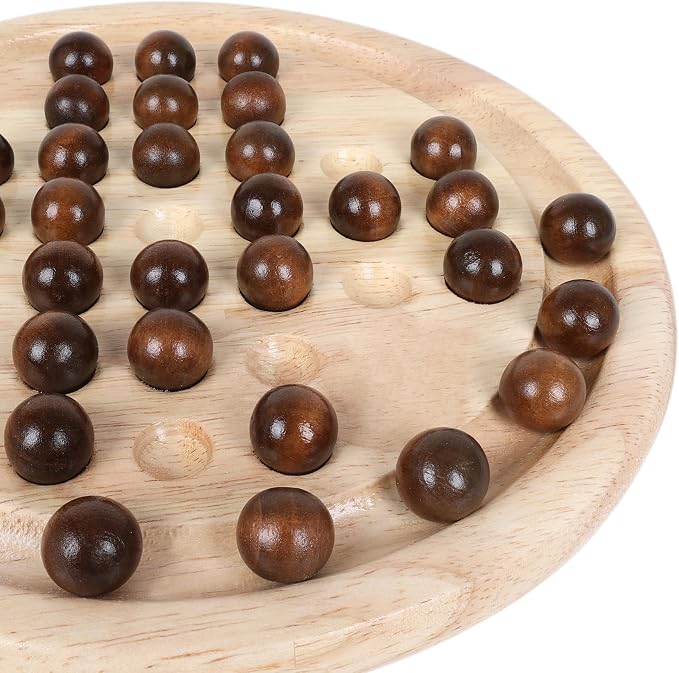 Gothink Solid Wood Solitaire Game, Classic Handcrafted 9'' Wooden Solitaire Board, 33 Smooth Wooden Balls, Single Strategic Mind Game for Kids and Adults