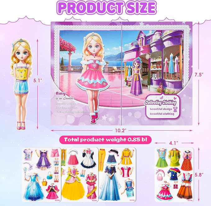 Magnetic Dress Up Dolls for Girls - Princess Magnet Paper Dolls Book with 3D City Buildings - Travel Car Trip Quiet Book Game Toys Easter Birthday Gifts for Kids Toddlers Ages 3 4 5 6 7(Style A)