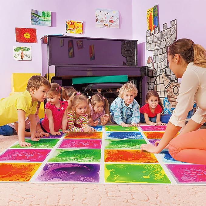 edusense Liquid Sensory Floor Tiles Non-Slip Autism Home&Classroom Play 3+ | Non-Slip Cushioned Motion Tiles for Autism Sensory Play, Daycare, Motor Skills, Visual Tracking, Ages 3+