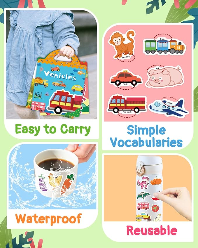 Benresive Reusable Sticker Book for Toddlers, Stickers for Kids, Travel Toy | Toddler Toys, Boys Girls Birthday Gifts, Airplane & Road Trip Essentials Kids, No Mess Waterproof Toddler Crafts Activities