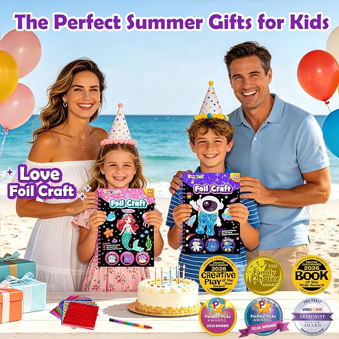 FUNNYB&G Foil Art Craft Kit for Kids, Sparkly Birthday Gift Toy for Boys | No Mess, Kids Ages 4-10 Create Sparkling Artwork, A Creative Gift for Birthdays, Holidays, Travel Activities,Screen-Free Fun