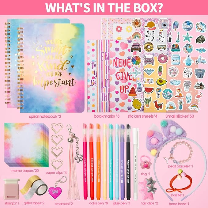 R RUCKERCO Girls DIY Diary 54 Pcs Diary Set, Toys for Ages 6 7 8 9 10 11 12 13, DIY Stationery Set, Thin Stickers and Little Girls Daily Supplies, Gifts for Teen Good Idea Choice