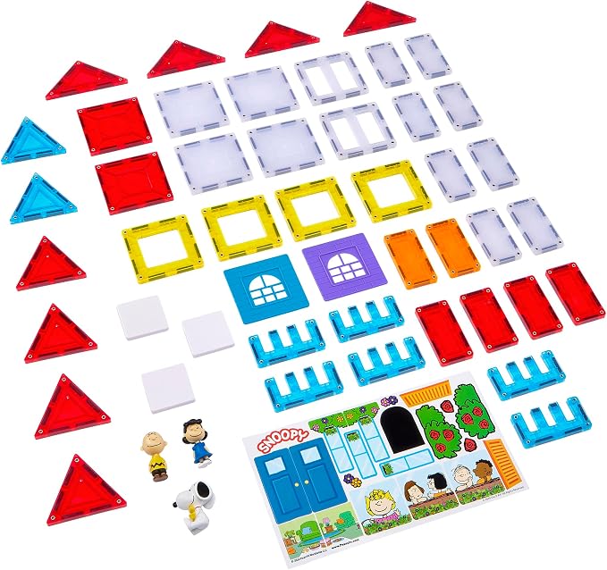 Cra-Z-Art Magnetix 3D Peanuts Charlie Brown and Friends Magnetic Building Tile Playset, Educational, STEM Toys for Ages 3+, 50 Pieces