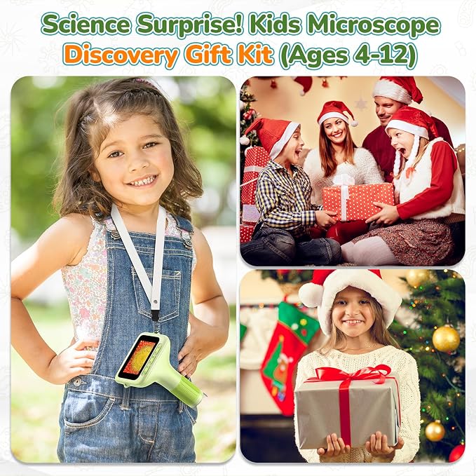Kids Digital Microscope with 3-Inch Screen: STEM Toy Science Gift Ages 4-12 | 32GB Card, 1000X Zoom, Rechargeable, Photo/Video, Connect to PC, 8 LEDs, 6 Brightness Levels, One-Touch Capture