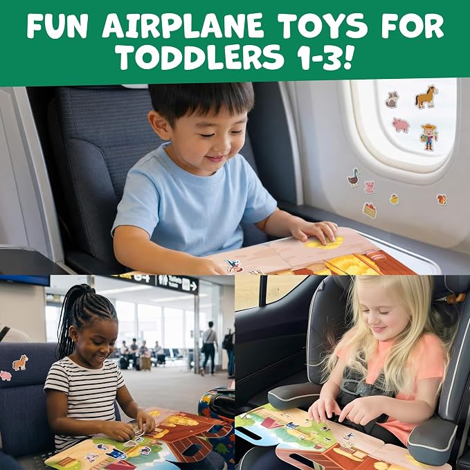Reusable Sticker Books for Toddlers 1-3, Stickers for Toddlers 2-4 Years - Stickers for Kids Airplane Toys for Toddler 1-3, Toddler Travel Toys - Reusable Sticker Book Birthday Gifts for Boys Girls
