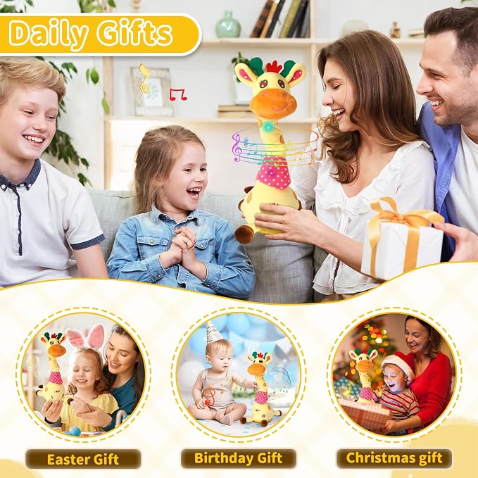 Emoin Dancing Talking Giraffe Baby Toy | Adjustable Volume Singing 10 Children's Songs, Mimicking Recording Repeating What You Say for Toddlers