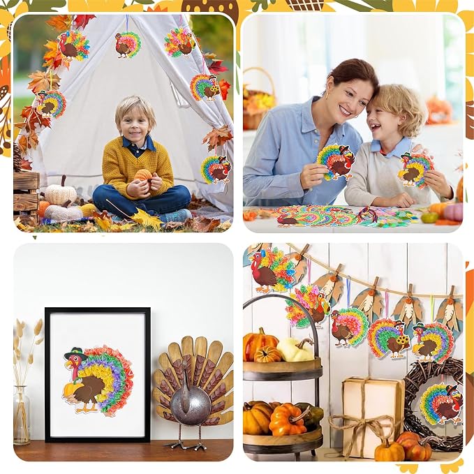 Fennoral 24 Pack Thanksgiving Turkey Crafts Kit for Kids Make You Own Turkey Poke in Arts and Crafts DIY for Boys Girls Classroom Activities Fall Decoration