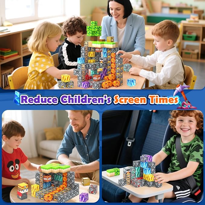 Magnetic Blocks for Kids, Creative Magnetic Cube Building Toy for Ages 3-12 | 150PCS Stacking Mine Magnet World Craft Blocks for Kids, Game-Inspired Birthday Gifts for Boys Girls Age 3-5 5-7 4-8 8-12