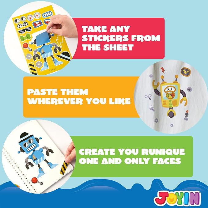 JOYIN 36 Sheets 9"x6" Make a face Stickers for Kids, Make Your Own Robot Stickers, Crafts Birthday Party Favors, Goodie Bags Classroom Activities