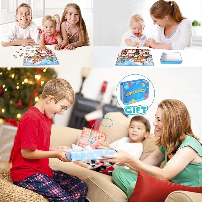 LELEMON 100 Pieces Jigsaw Puzzles for Kids Ages 4-8 Cute Winter Snowman Educational Puzzles Boys Girls Children Learning Educational Puzzles Portable Box Pack Toy