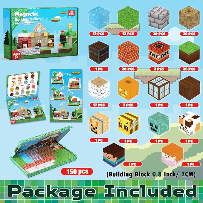 Magnetic Blocks-150PCS Magnetic Building Blocks, Magnetic Tiles Kids Build Magnetic Cubes Constructions Toys 2026 Upgraded STEM Game Outdoor Toys, Christmas Birthday Gifts for Boys & Girls Ages 3+