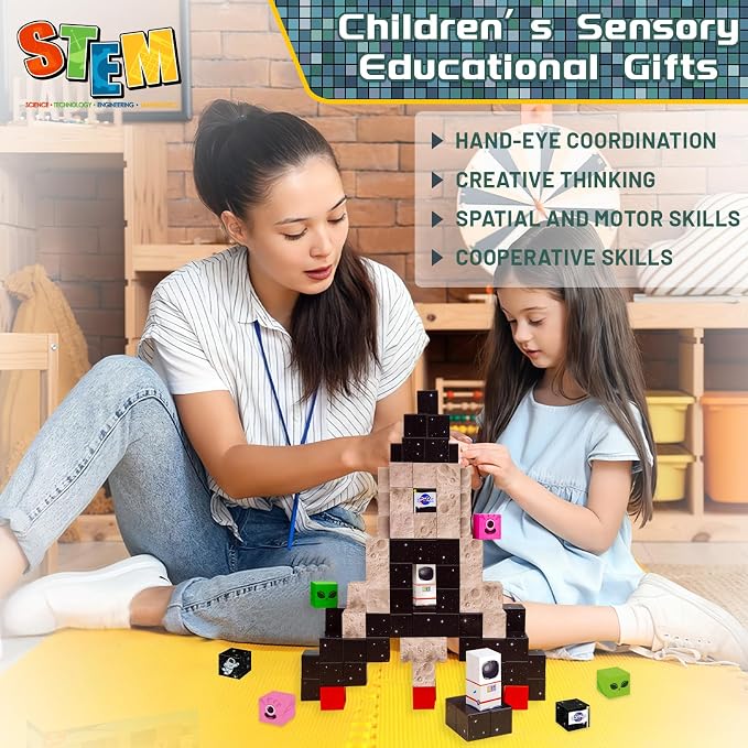 Annexfun Magnetic Blocks-100PCS Magnetic Building Blocks,Space Rocket Magnetic Tiles Cubes 2026 Upgraded STEM Game, Christmas Birthday Gifts for 3 4 5 6 7 8 9 10 Year Old Boys and Girls