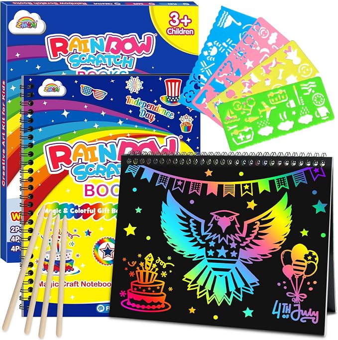 ZMLM Scratch Paper Art-Crafts Gift: 2 Pack Rainbow Notebooks Supplies Toys | Art Crafts for 3 4 5 6 7 8 9 10 11 12 Years Old Girls and Boys Kids Birthday Christmas Party Travel Games Activities