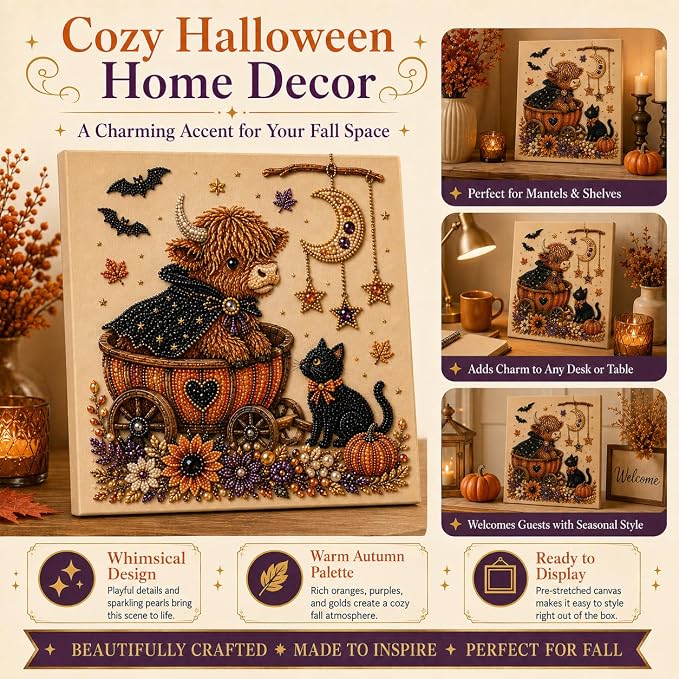 Halloween Pearl Art Kit for Adults, DIY Fall Craft (Cow) | Create textured Halloween decor through a screen-free, beginner-friendly craft activity.