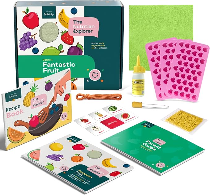 Baketivity Fantastic Fruit STEM Nutrition Kit Birthday Gift for Kids | Create DIY Fruit Gummies with Recipes, Crafts, and Educational Food Science Activities for Curious Young Learners