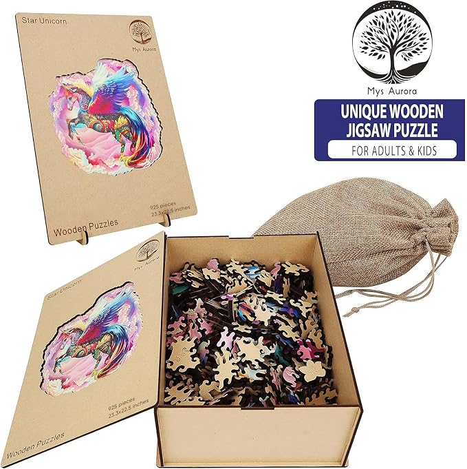 MYS Aurora Wooden Jigsaw Puzzles for Adults, Unicorn Puzzles 925 Pieces | Unique Animal Shaped Wooden Puzzles for Adults and Kids, Family Game 23.3x22.5 Inch