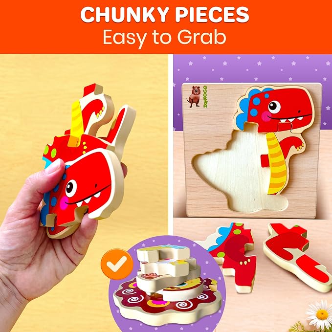 QUOKKA Wooden Puzzles for Toddlers 1-3 – 6XSET Chunky Toddler Puzzles Ages 2-4 – Montessori Animal Toy for Kids 3-5 Year Old – Wood Games Gift for Boys & Girls