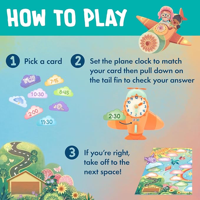 Educational Insights Time to Fly - Preschool Board Games that Teach How To Tell Time, Toy Learning Clock for Kids, Educational Board Games for Kids 4-6, Learn to Read Digital and Analog Clocks
